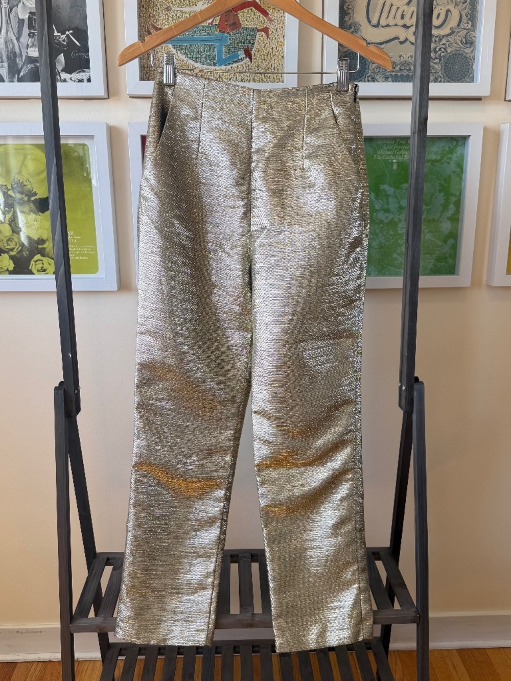 METALLIC GOLD HIGH WAIST TROUSERS – Y2K PARTY STATEMENT